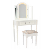 Set Masa de toaleta si machiaj cu taburet Triptik, alba, cu sertar si 3 oglinzi, iluminare LED, 74x40x137 cm Set Masa de toaleta si machiaj cu taburet Triptik, alba, cu sertar si 3 oglinzi, iluminare LED, 74x40x137 cm