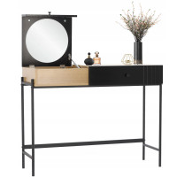 Masa de toaleta si machiaj Parma, neagra, cu sertare si dulap compartimentat, oglinda, 70x40x100 cm