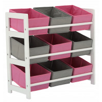 Raft depozitare si organizare jucarii, 9 compartimente, gri roz