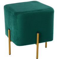 Taburet patrat, tapitat cu stofa, picioare otel, sarcina 100kg, 35x35x40 cm, verde