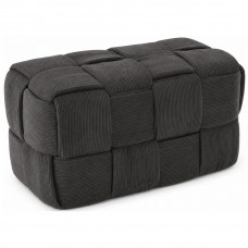 Taburet dreptunghiular tapitat cu material reiat, design impletit, 52x28x28 cm, gri inchis