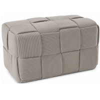 Taburet dreptunghiular tapitat cu material reiat, design impletit, 60x32x32 cm, gri deschis
