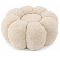 Taburet decorativ cu forma de floare, plusat, 65x30 cm, bej