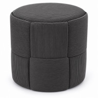 Taburet rotund pentru living si dormitor, design impletit, 44x42 cm, gri inchis