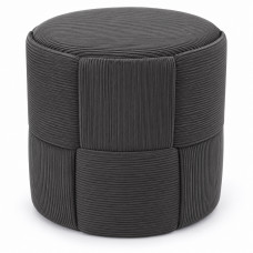 Taburet rotund pentru living si dormitor, design impletit, 44x42 cm, gri inchis