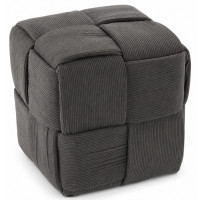 Taburet cub, tapitat cu material reiat, design impletit, 34x34x34 cm, gri