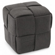 Taburet cub, tapitat cu material reiat, design impletit, 34x34x34 cm, gri