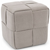 Taburet cub, tapitat cu material reiat, design impletit, 43x43x43 cm, gri