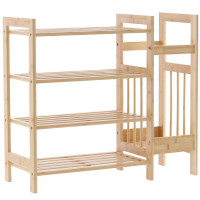 Pantofar din bambus cu 4 rafturi, suport de umbrele, 74x28x66cm, natur
