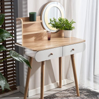 Masa de toaleta si machiaj Ravena, iluminare LED, alb fag, cu 2 sertare, oglinda, 80x40x120 cm Masa de toaleta si machiaj Ravena, iluminare LED, alb fag, cu 2 sertare, oglinda, 80x40x120 cm