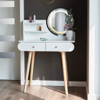 Masa de toaleta si machiaj Siena, iluminare LED, alba, cu 2 sertare, oglinda, 80x40x120 cm Masa de toaleta si machiaj Siena, iluminare LED, alba, cu 2 sertare, oglinda, 80x40x120 cm