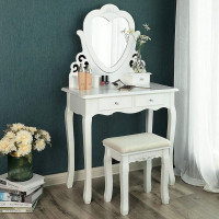 Set Masa de toaleta si machiaj cu taburet Amore, alba, cu 4 sertare si oglinda, 75x40x138 cm Set Masa de toaleta si machiaj cu taburet Amore, alba, cu 4 sertare si oglinda, 75x40x138 cm