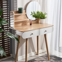 Masa de toaleta si machiaj Ravena, alb fag, cu 2 sertare, oglinda, 80x40x122 cm