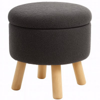 Taburet rotund cu picioare din lemn, tapiterie textila, 30x28 cm, gri Taburet rotund cu picioare din lemn, tapiterie textila, 30x28 cm, gri