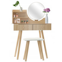 Set Masa de toaleta si machiaj cu taburet Venetia, maro, cu 2 sertare si oglinda, 80x40x120cm Set Masa de toaleta si machiaj cu taburet Venetia, maro, cu 2 sertare si oglinda, 80x40x120cm