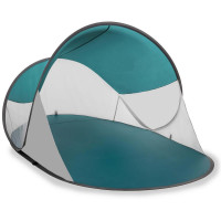 Cort plaja autoexpansibil POP-UP cu protectie UV, podea izolanta si husa transport, 190x120x100 cm, turcoaz si gri