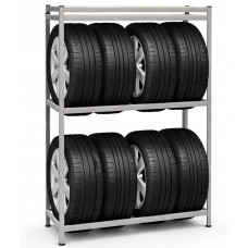 Raft depozitare anvelope cu polite suplimentare MDF, cadru otel galvanizat, 120x40x180 cm, gri