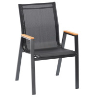 Scaun gradina cu cadru metalic, sezut textilene si cotiere din imitatie lemn, 61x56x90 cm, negru