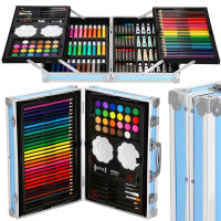Set de pictura si desen pentru copii, 145 de piese, trusa aluminiu albastra Set de pictura si desen pentru copii, 145 de piese, trusa aluminiu albastra