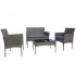 Set mobilier gradina 4 piese, canapea 2 locuri, 2 scaune si masa sticla, perne incluse, ratan sintetic, gri [2]