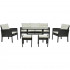 Set mobilier gradina Vaduz 6 piese, canapea 3 locuri, 2 fotolii, 2 tabureti si masa, ratan sintetic, blat sticla, negru si crem [2]