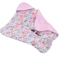 Paturica pentru scoica auto cu gluga integrata, exterior din bumbac 100% si interior moale din material minky, orifici pentru centuri, lavabila la 30°