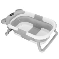 Cadita de baie pliabila pentru bebelusi cu termometru electronic LCD pentru temperatura apei, capacitate 27,5 L, dop de scurgere, pentru copii 0-15 lu
