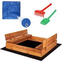 Lada din lemn pentru nisip, cu 2 bancute, 120x120cm Lada din lemn pentru nisip, cu 2 bancute, 120x120cm