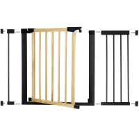Poarta de siguranta Safety Gate pentru scari, ajustabila, din lemn cu structura otel, 110-117cm, negru maro