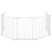 Bariera de protectie pentru copii, 318x75 cm, alba – 5 panouri, poarta cu blocare, montaj pe perete