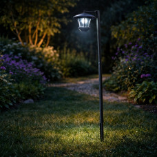 Lampa solara gradina 2in1 tip stalp felinar, iluminat alei, LED alb rece, 155 cm, panou solar, IP44, negru