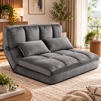 Canapea de podea extensibila 2 in 1, transformabila in pat pentru relaxare si dormit, spatar reglabil in 7 pozitii si tetiera ajustabila in 5 pozitii,
