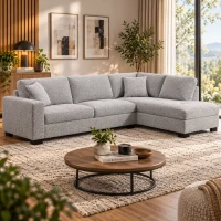 Canapea de colt pentru living, sezut generos cu adancime de pana la 166 cm pentru relaxare, spatar confortabil captusit, tapiterie textila placuta la