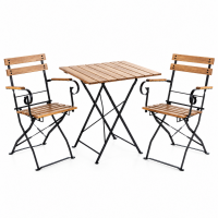 Set mobilier bistro pliabil pentru gradina, terasa si balcon, 3 piese, masa 70x70 cm si 2 scaune, structura rezistenta din otel si lemn de salcam, des