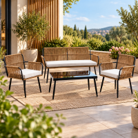 Set mobilier de gradina Marry pentru relaxare pe terasa sau balcon, 7 piese, cu structura din aluminiu pentru rezistenta, perne de 8 cm pentru confort