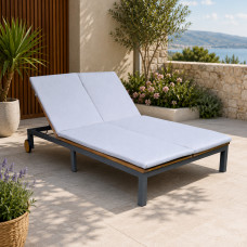 Sezlong dublu de gradina cu roti, din lemn de acacia, 202x120x31 cm, maro Sezlong dublu de gradina cu roti, din lemn de acacia, 202x120x31 cm, maro