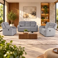 Set canapele relax electrice pentru living, 3+2+1 locuri, cu reglare prin buton pentru pozitie confortabila, suporturi pentru picioare ajustabile, por