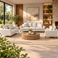Set canapele pentru living modern, 3 piese si 6 locuri, cu tapiterie din catifea moale pentru confort, sezuturi din spuma cu elasticitate ridicata, pe