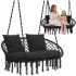 Scaun dublu tip leagan suspendat pentru casa sau gradina, cu perne, stil boho, 128x66x124 cm, maxim 300 kg, negru [4]