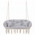 Scaun dublu tip leagan suspendat pentru casa sau gradina, cu perne, stil boho, 130x66x120 cm, maxim 300 kg, crem si gri [6]
