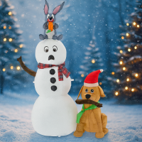 Om de zapada de exterior gonflabil, iluminare LED, cu catel si iepuras, cu compresor integrat, 180x80x60 cm, alb