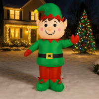 Elf gonflabil de exterior, iluminare LED, compresor integrat, 150x60x40 cm, verde