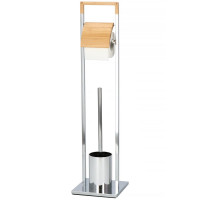 Stand cu perie WC si suport hartie igienica, inox si bambus, 75cm, argintiu Stand cu perie WC si suport hartie igienica, inox si bambus, 75cm, argintiu