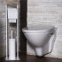 Stand cu perie WC si suport hartie igienica, metal si bambus, 74cm, alb [2]
