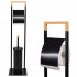 Stand cu perie WC si suport hartie igienica, metal si bambus, 74cm, negru [2]