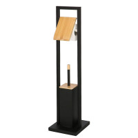 Stand cu perie WC si suport hartie igienica, metal si bambus, 80cm, negru Stand cu perie WC si suport hartie igienica, metal si bambus, 80cm, negru