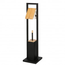 Stand cu perie WC si suport hartie igienica, metal si bambus, 80cm, negru