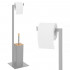 Stand cu perie WC si suport hartie igienica, metal, 79cm, gri [9]