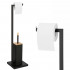Stand cu perie WC si suport hartie igienica, metal si bambus, 79cm, negru [9]