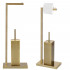 Stand cu perie WC si suport hartie igienica, metal si bambus, 67cm, auriu [2]